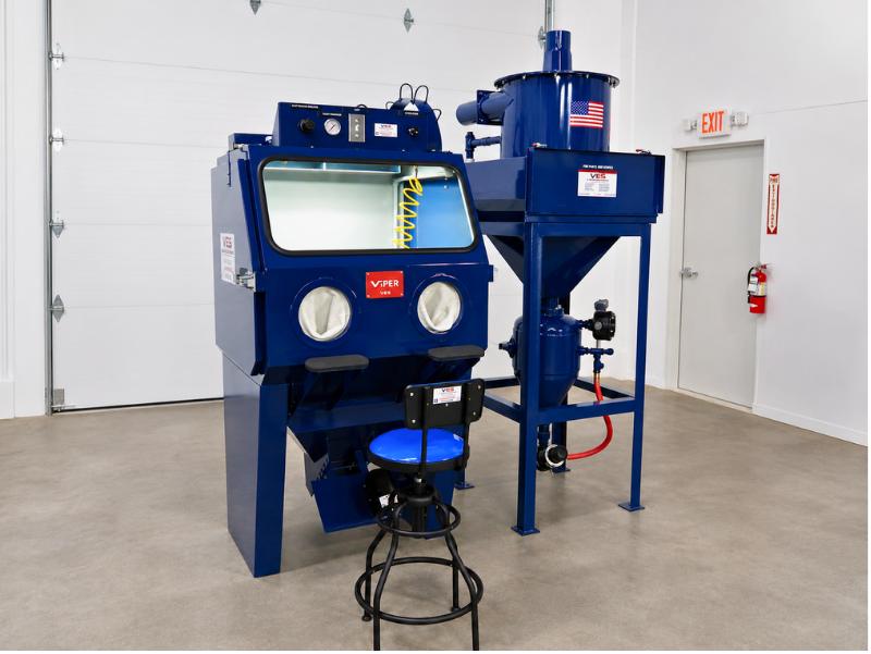 VES Viper blast cabinet with dust collector inside facility