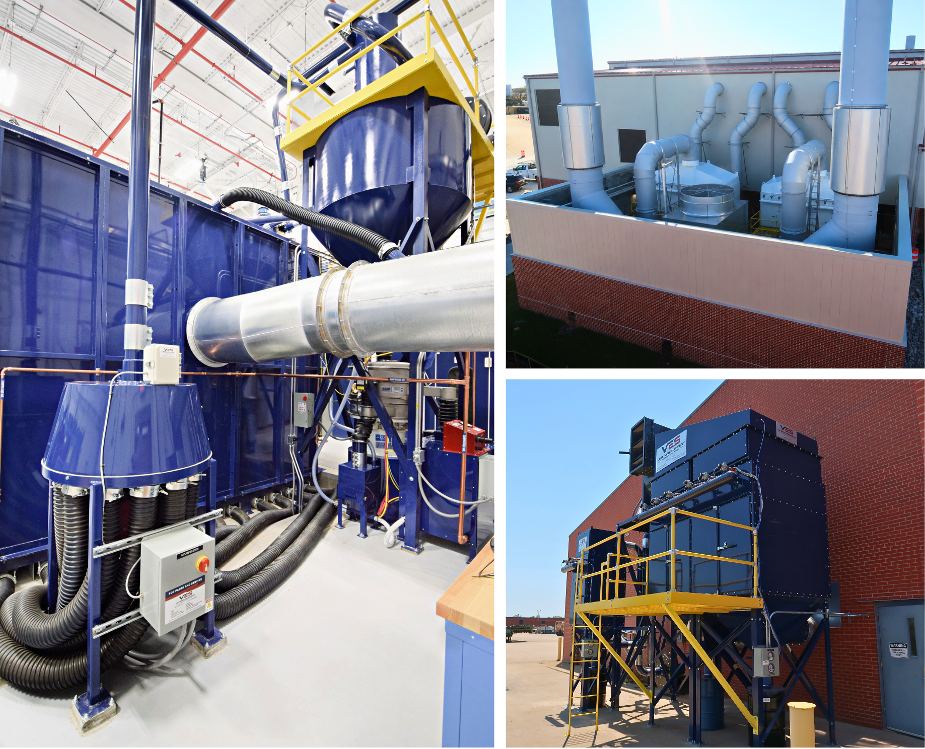 Custom industrial blast and paint facility with ductwork, platforms, and enclosed equipment.