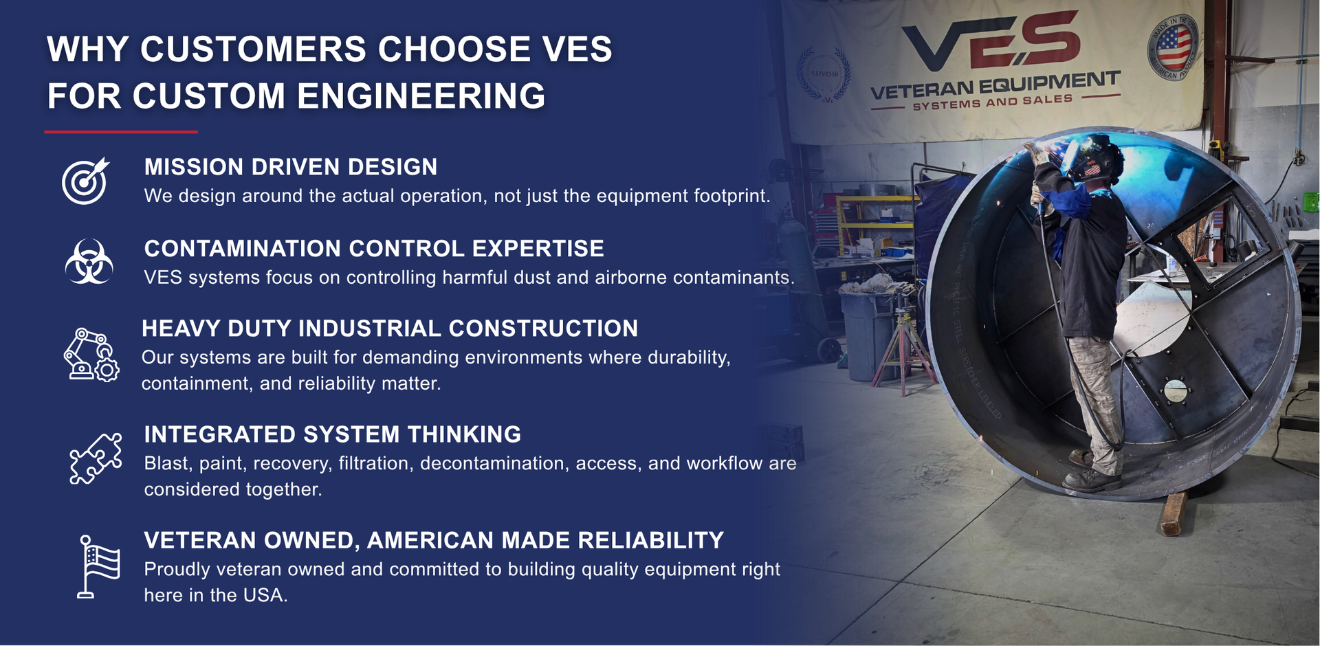 VES welder fabricating a large steel industrial component inside the manufacturing shop.