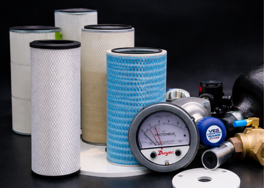 Filters, pressure gauge, and regulator parts.