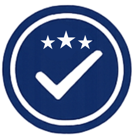 Quality approval icon with stars and check mark