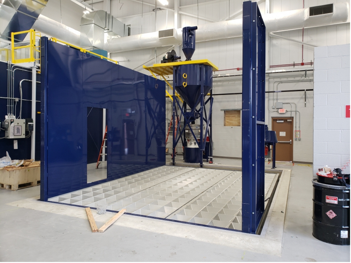 Blue VES blast room with recovery floor under construction