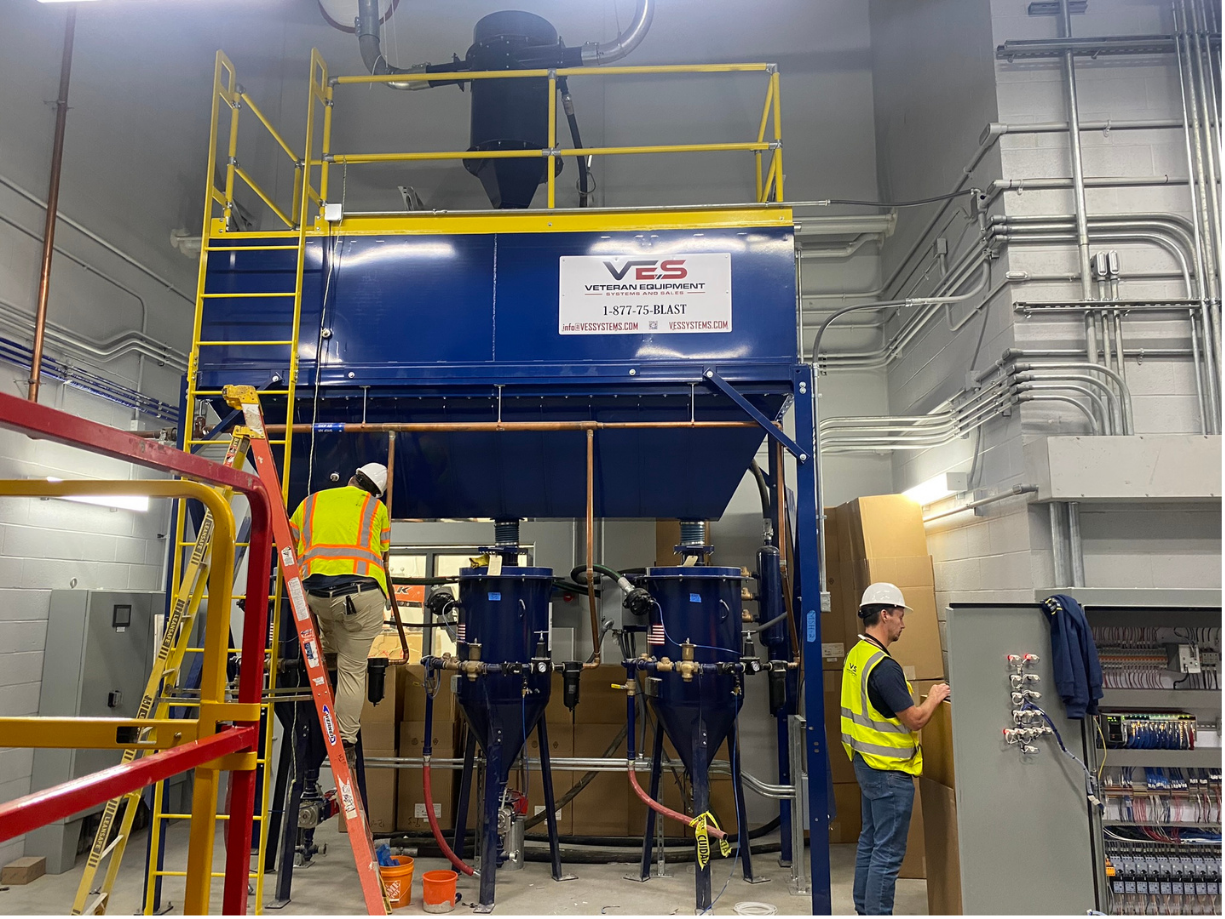 VES equipment installation with elevated platform and dust collector