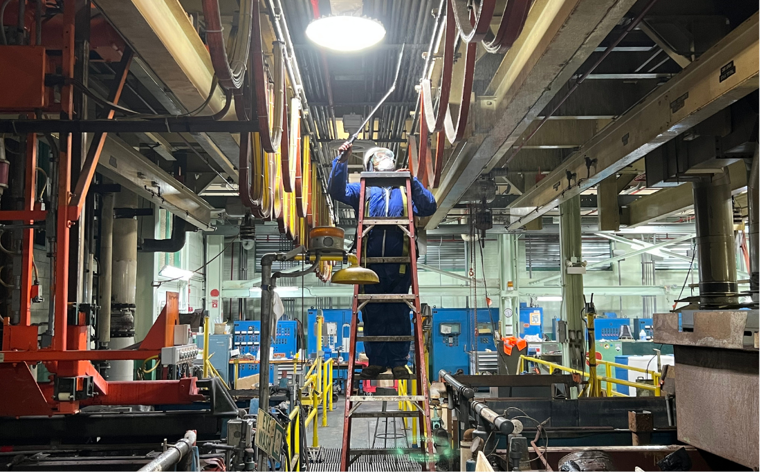 VES technician performing a hexavalent chromium abatement inside industrial building