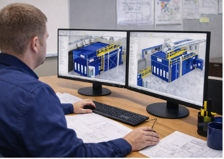 Engineer reviewing equipment designs.