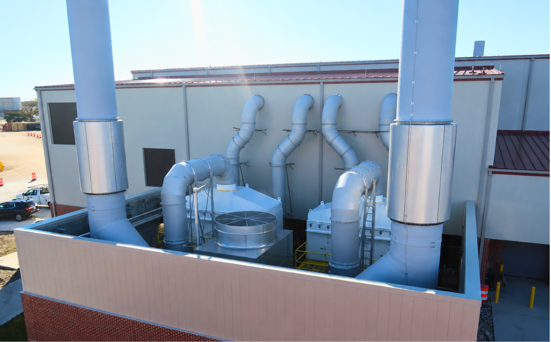 Industrial ventilation and VES dust collection equipment serving a finishing facility