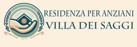 Logo for "Residenza per Anziani Villa dei Saggi," featuring a hand cradling a house symbol within a wreath.