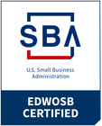 SBA EDWOSB Certified logo in blue and red with U.S. Small Business Administration text