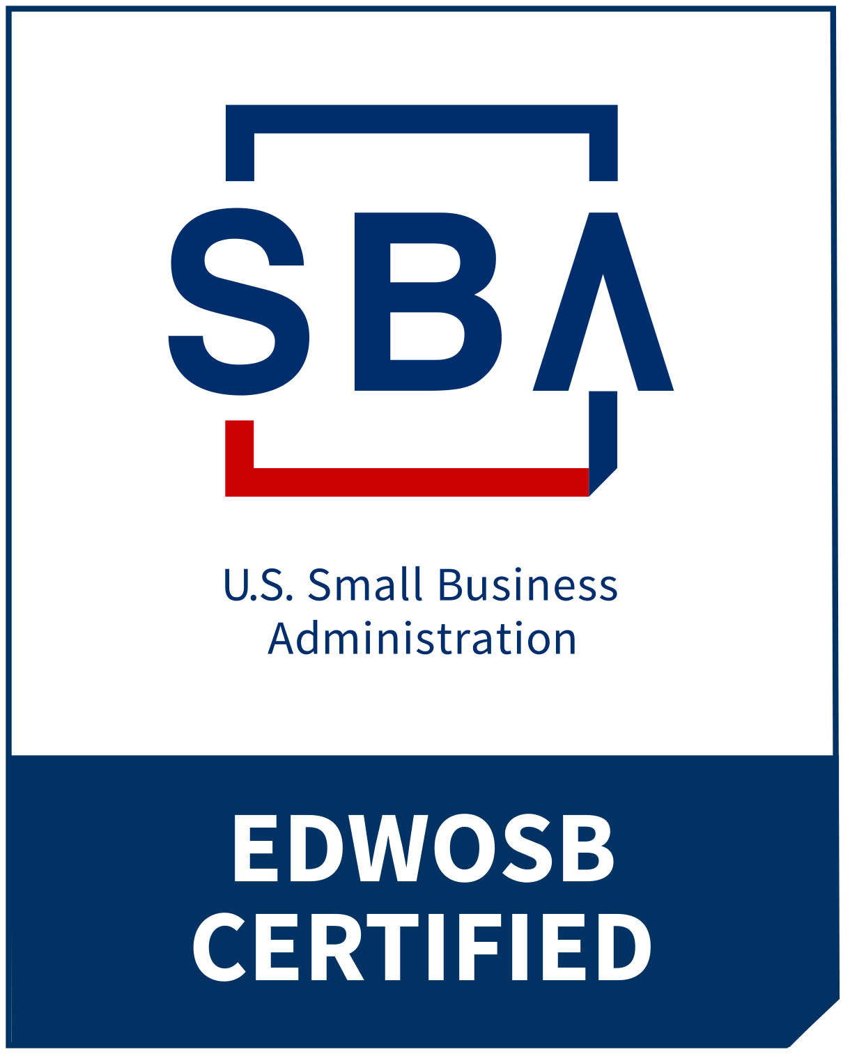 SBA logo with “EDWOSB CERTIFIED” in blue and red.