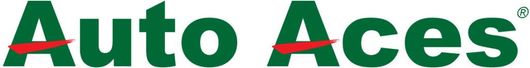 Auto Aces logo: Green text with red line through 