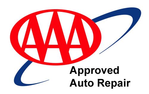 AAA Approved Auto Repair logo: red AAA symbol inside oval, blue arc, black text.