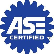 Blue ASE Certified logo, white text on blue gear outline.