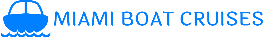 The logo for miami boat cruises is blue and white