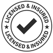 Licensed and insured seal with check mark in black and white