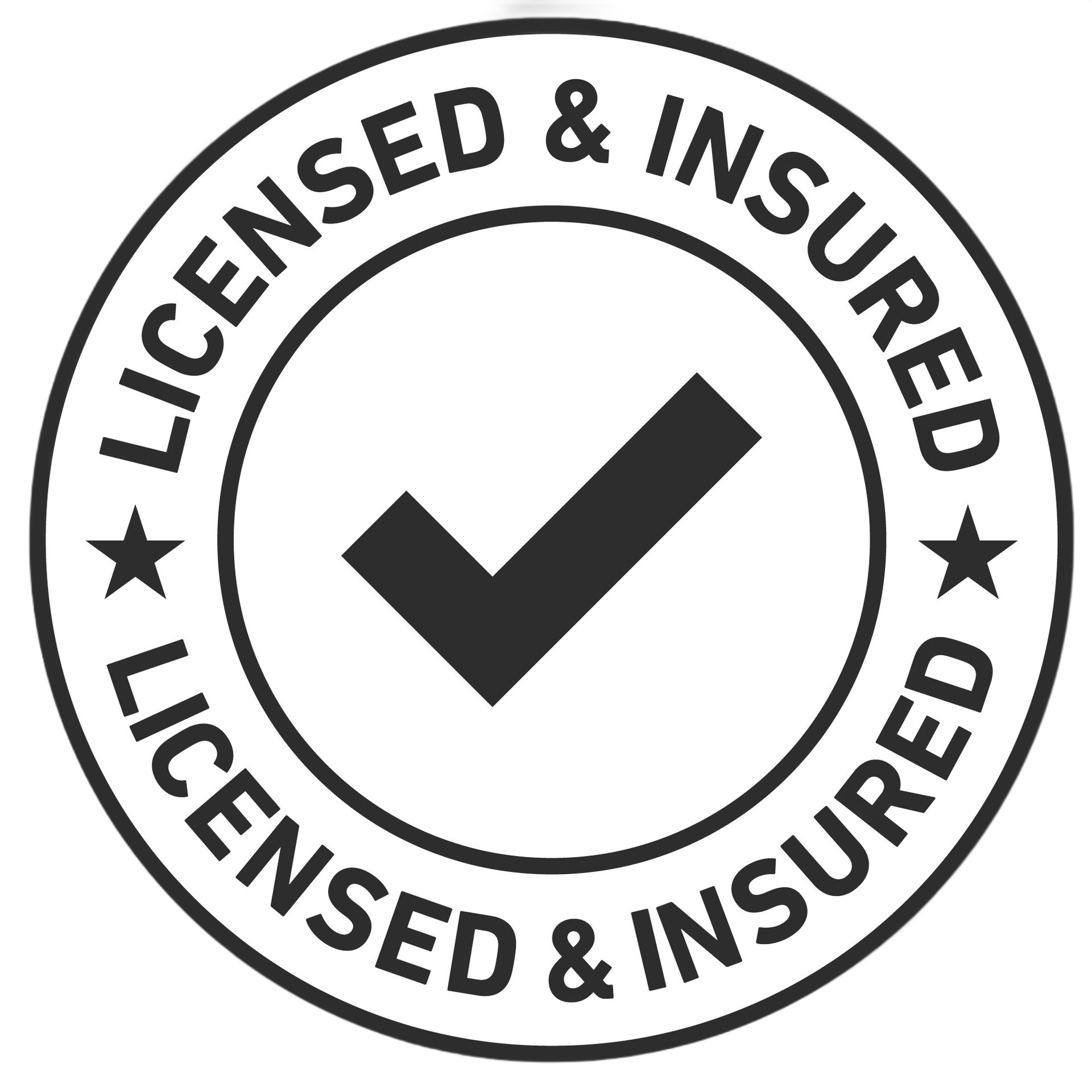 Licensed and insured seal with check mark in black and white