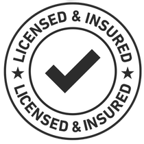 Licensed and insured seal with check mark in black and white