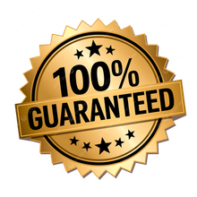 Gold “100% Guaranteed” seal with black text and stars
