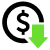 Dollar sign with downward green arrow, indicating a price decrease.
