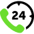 Green phone receiver inside a 24-hour clock symbol, indicating 24/7 phone support.