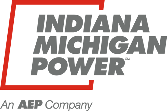 Indiana Michigan Power logo in gray with red border, 