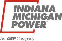 Indiana Michigan Power logo in gray with red border, 