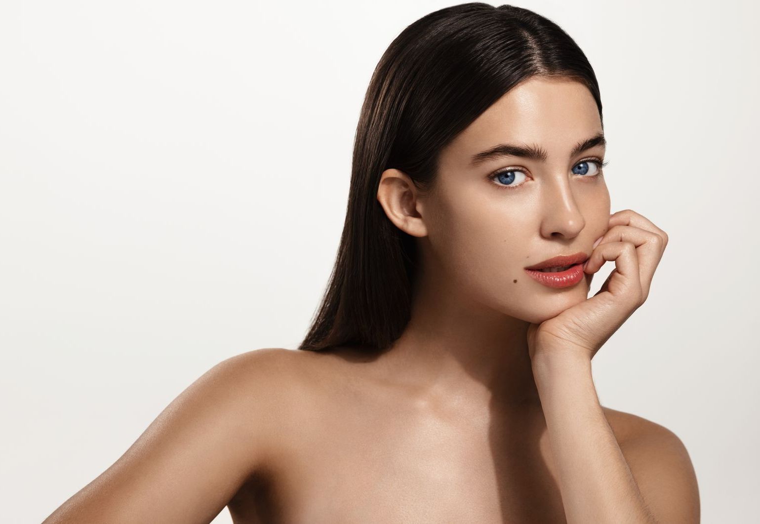a woman with flawless skin