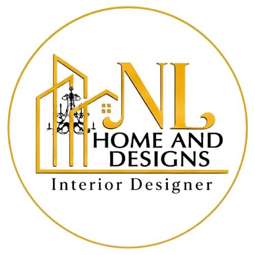JNL Home and Designs logo in gold and black with a house outline and “Interior Designer” text