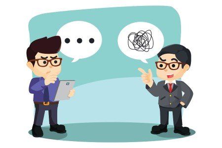 Cartoon depicting language barrier between two men
