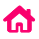 Pink house icon with a white doorway and roof chimney