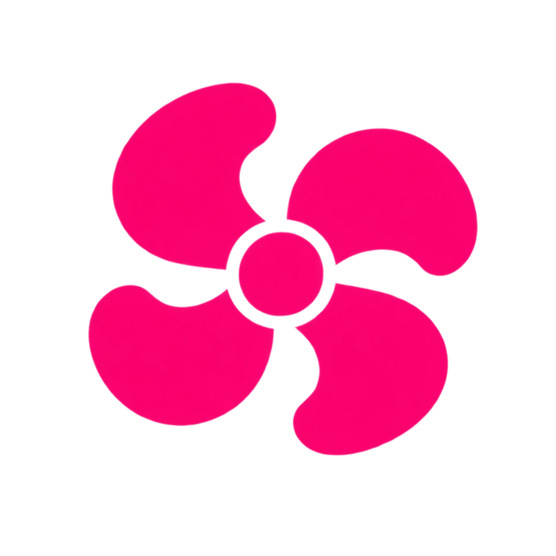 Pink four-petal pinwheel logo with a circular center on a white background