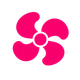 Pink four-blade fan or pinwheel icon with a circular center on a white background
