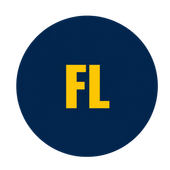 Yellow “FL” initials on a dark blue circular background.