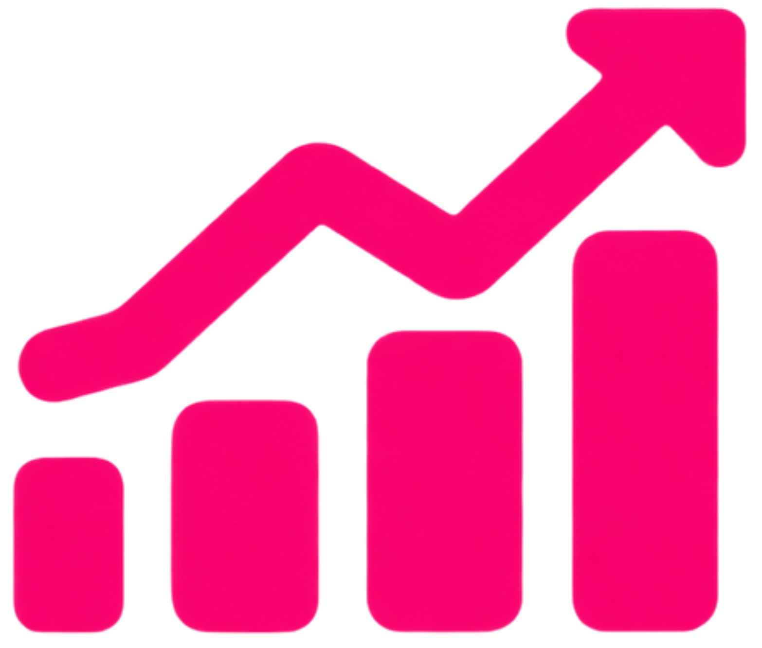 Pink rising bar chart with an upward arrow showing growth