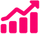 Pink upward bar chart with a rising line and arrow, showing growth or increasing performance