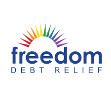 Freedom Debt Relief logo with a rainbow sun and blue text.