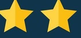 Two gold stars on a dark blue background.