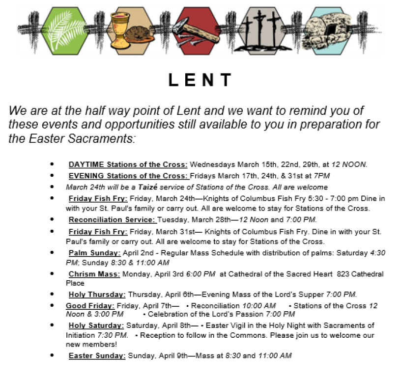 2023 Lent Schedule - Halfway