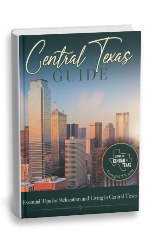 Book cover for &ldquo;Central Texas Guide&rdquo; with Austin skyline at sunset and a circular &ldquo;Best Guide&rdquo; badge