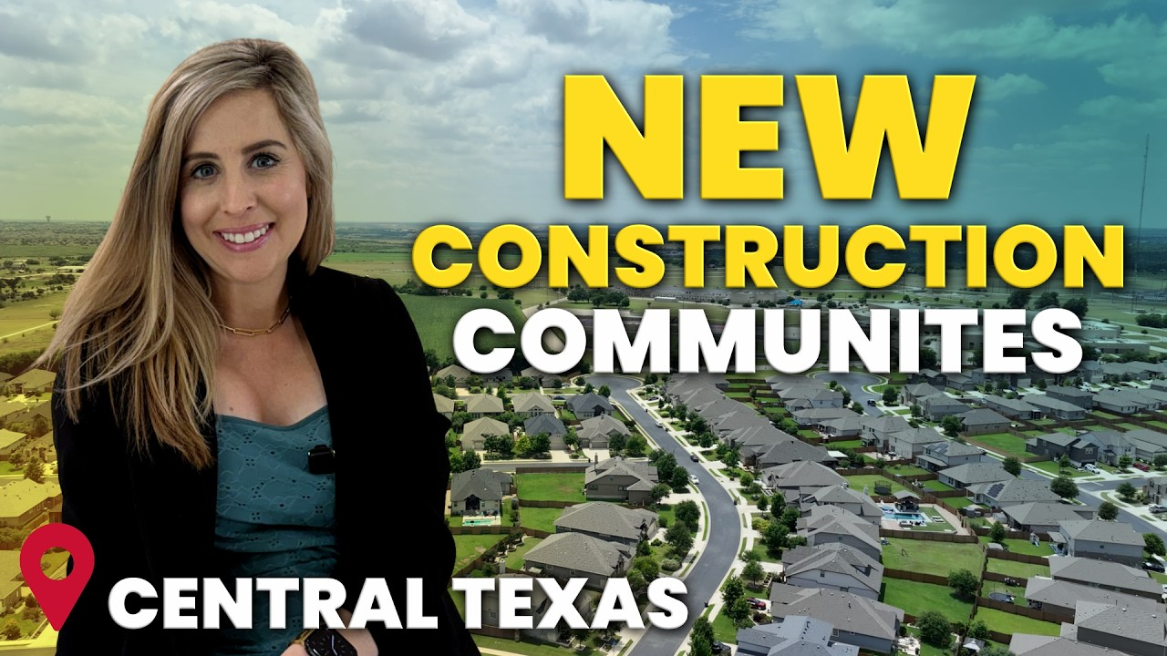New construction communities in Central Texas with smiling woman and aerial neighborhood view