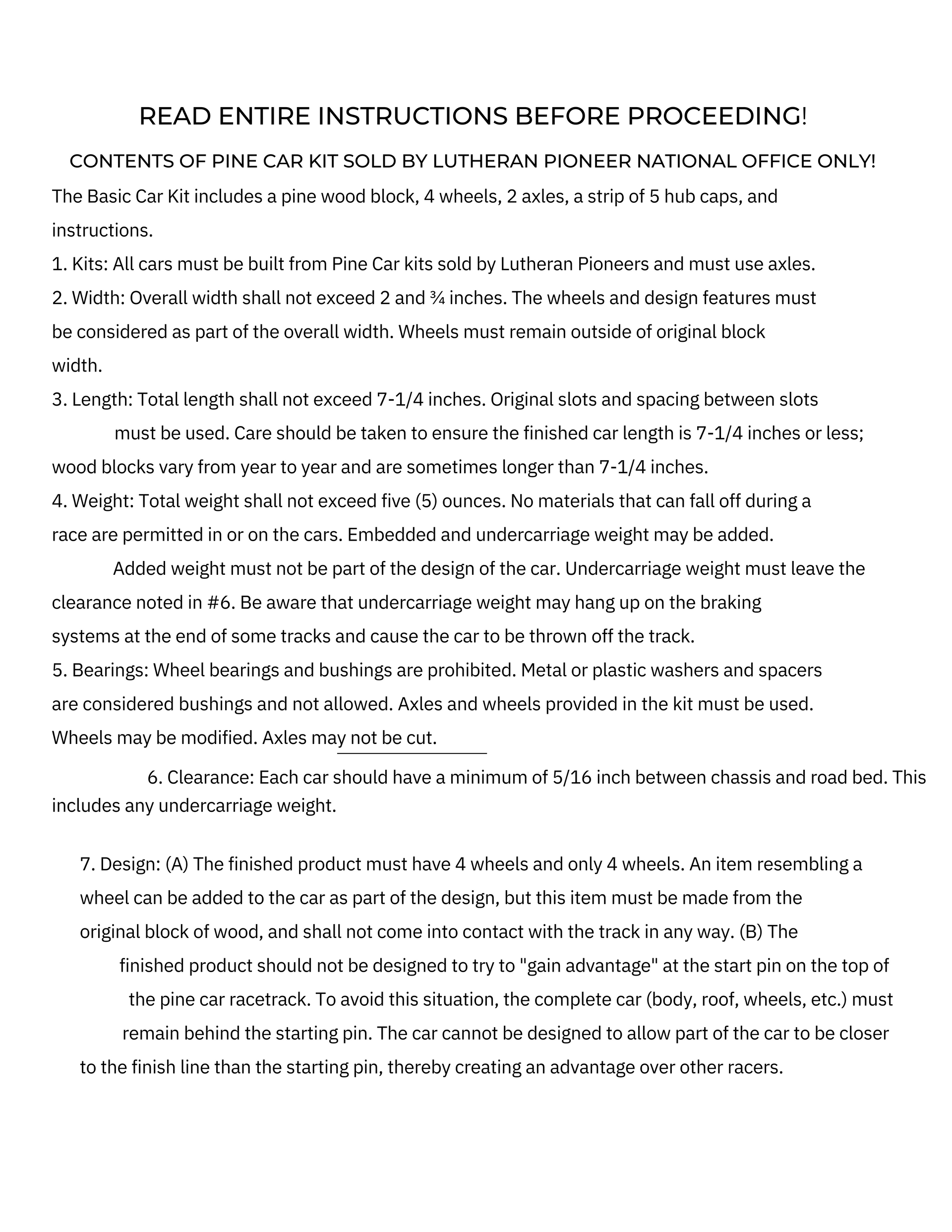Pine Car Instructions
