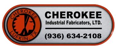 Logo for Cherokee Industrial Fabricators, LTD. with Native American head profile, Lufkin, TX, and phone number (936) 634-2108.