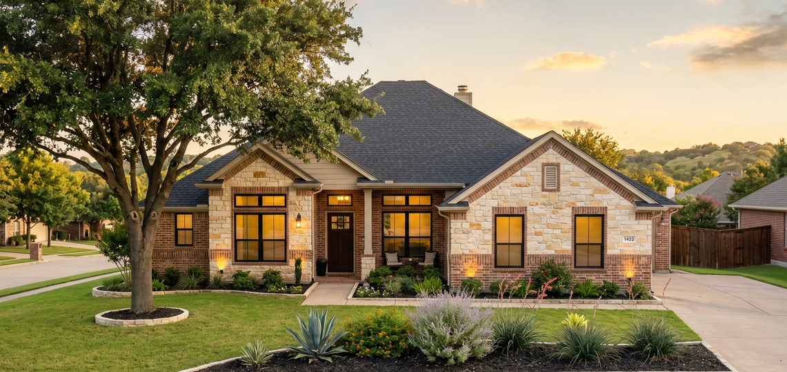 Modern energy-efficient replacement windows installed on a Cedar Hill Texas home during a summer exterior renovation project