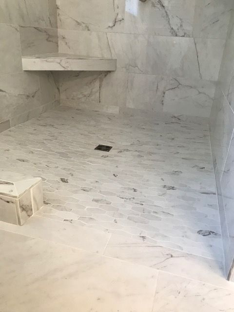 A Bathroom with Marble Tiles and A Walk in Shower | Tonao, VA | Don Kendrick