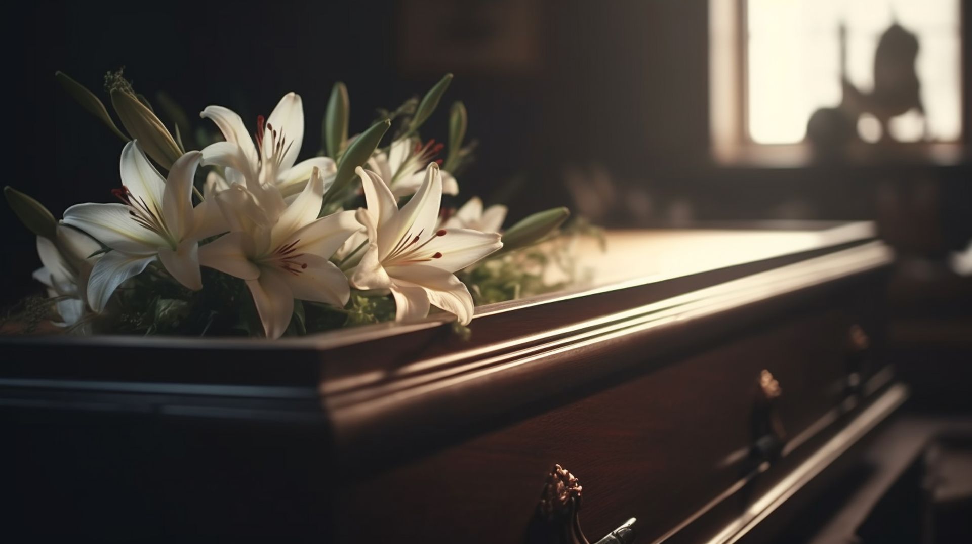 Flowers on a coffin in a funeral service.
