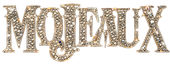 Sparkly gold stylized “MODAUX” text on a white background