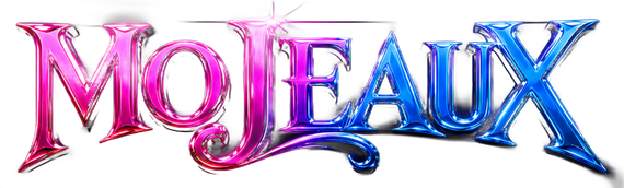 Pink-to-blue stylized text reading “MOJEAUX” on a white background.