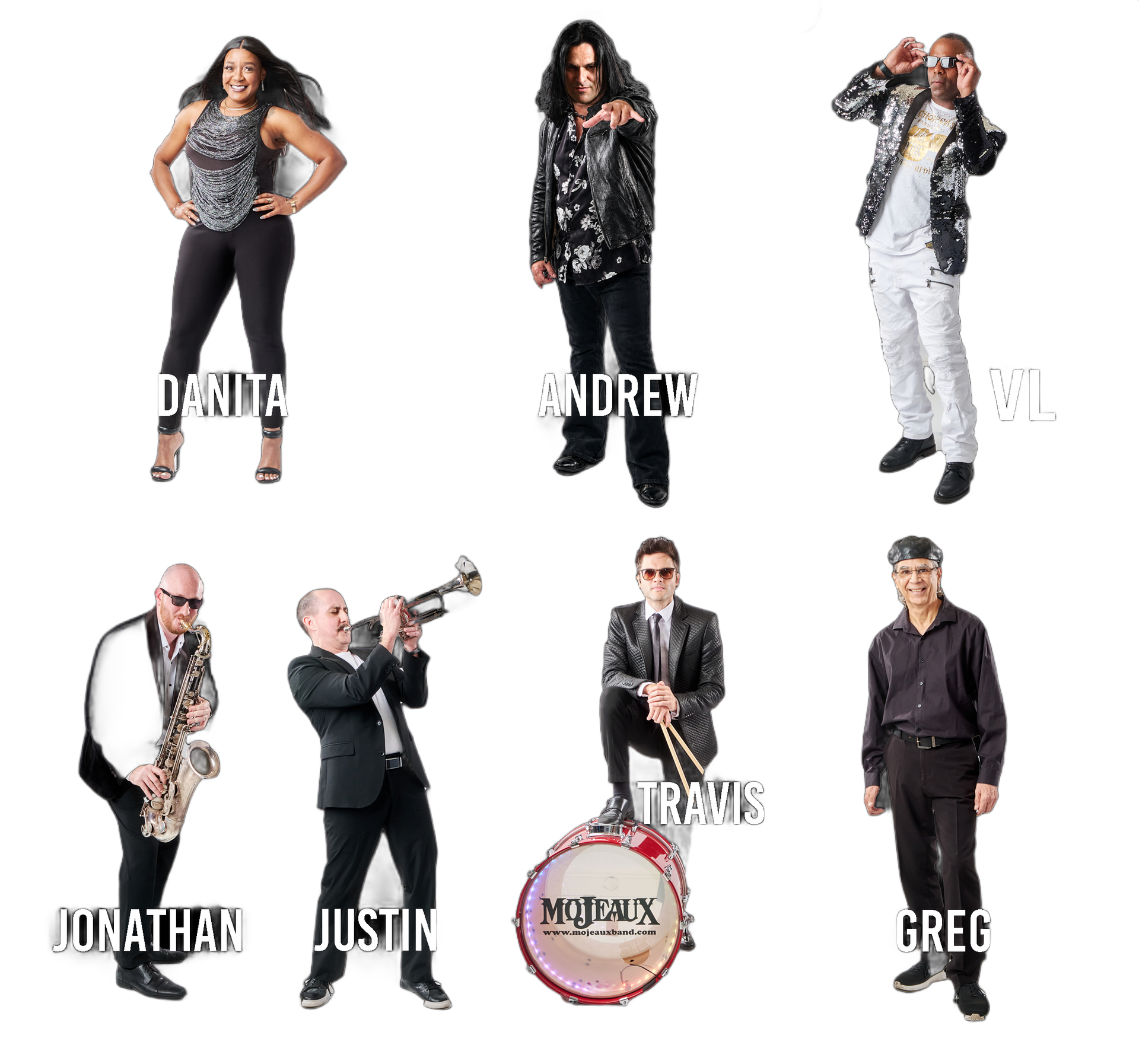 MoJFaix the band promo graphic with six members on a black background