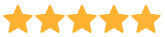 Five orange five-point stars in a row on a white background