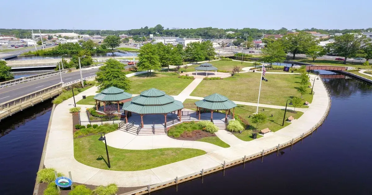 aerial view of riverfront gazebo park in Toms River NJ