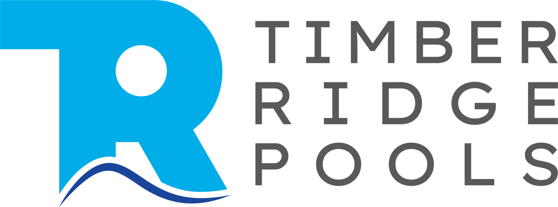 Timber Ridge Pools The logo for timber ridge pools is blue and white with a wave in the middle.
